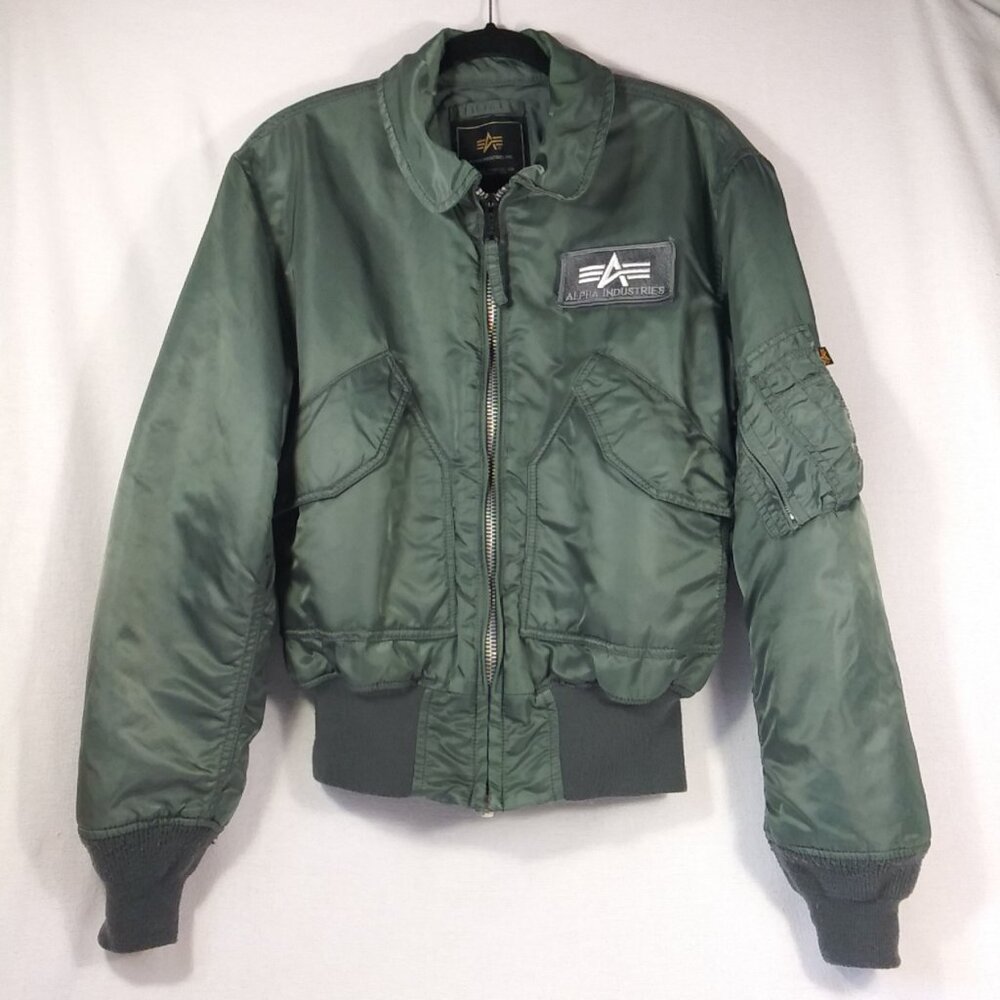 Military Pilot Flight Jacket Green Satin Sz Small